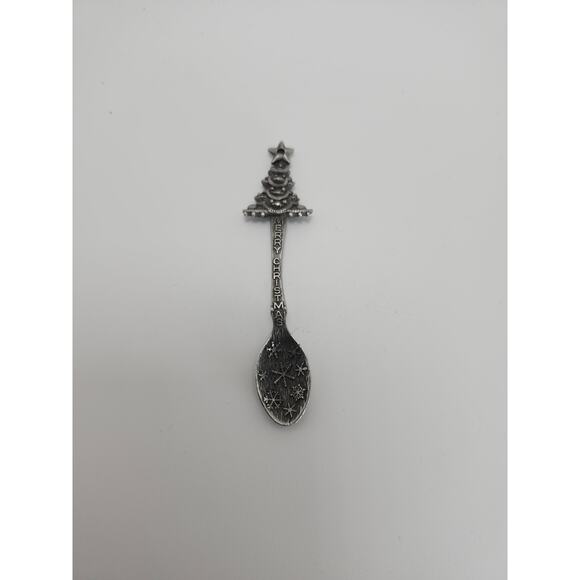 1981 Gish Pewter Merry Christmas Tree Collector Spoon Snowflake Vintage Holidays - Picture 1 of 8